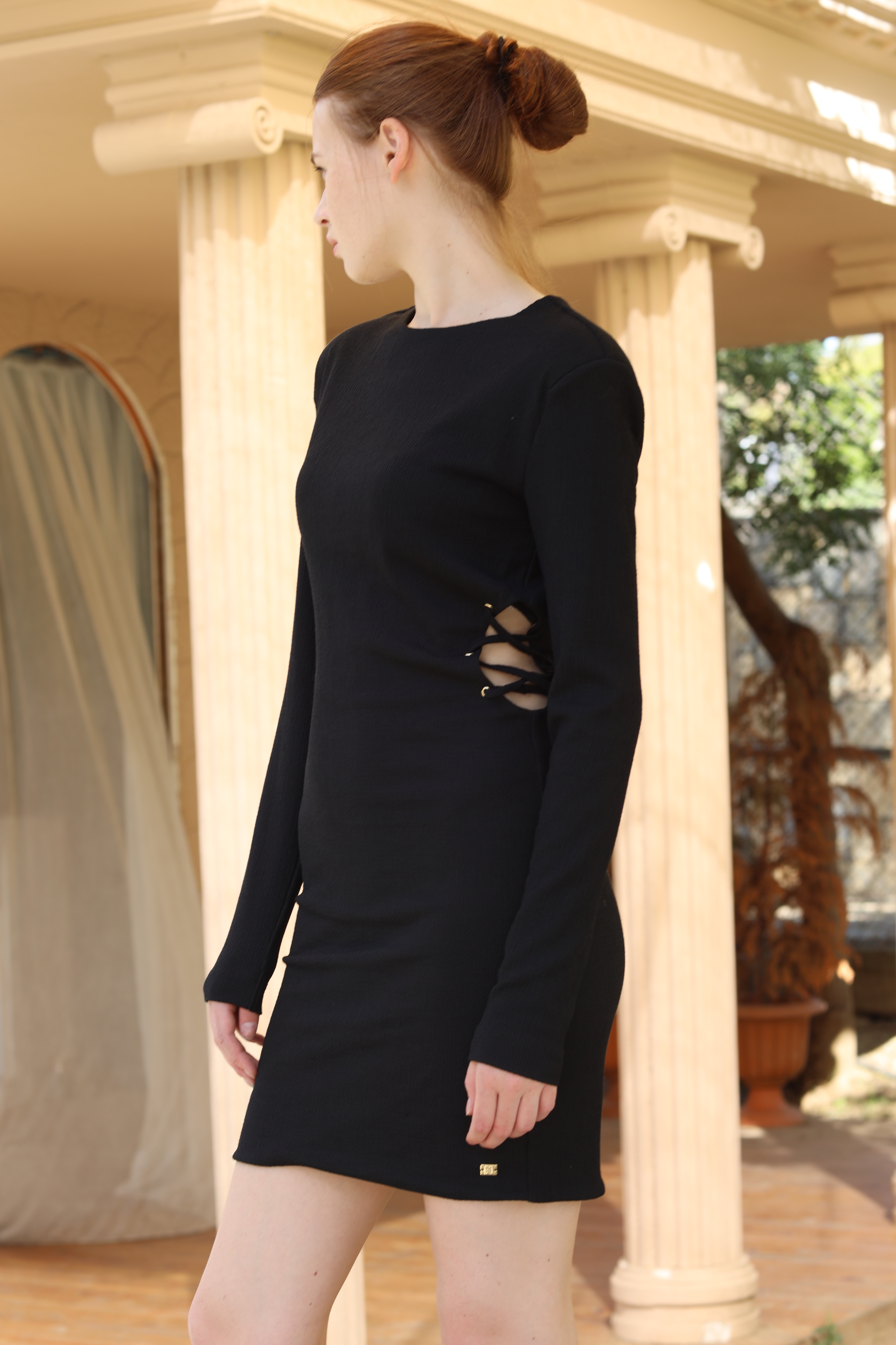 Kadın Uzun Kollu Jewel Yaka Mini Elbise