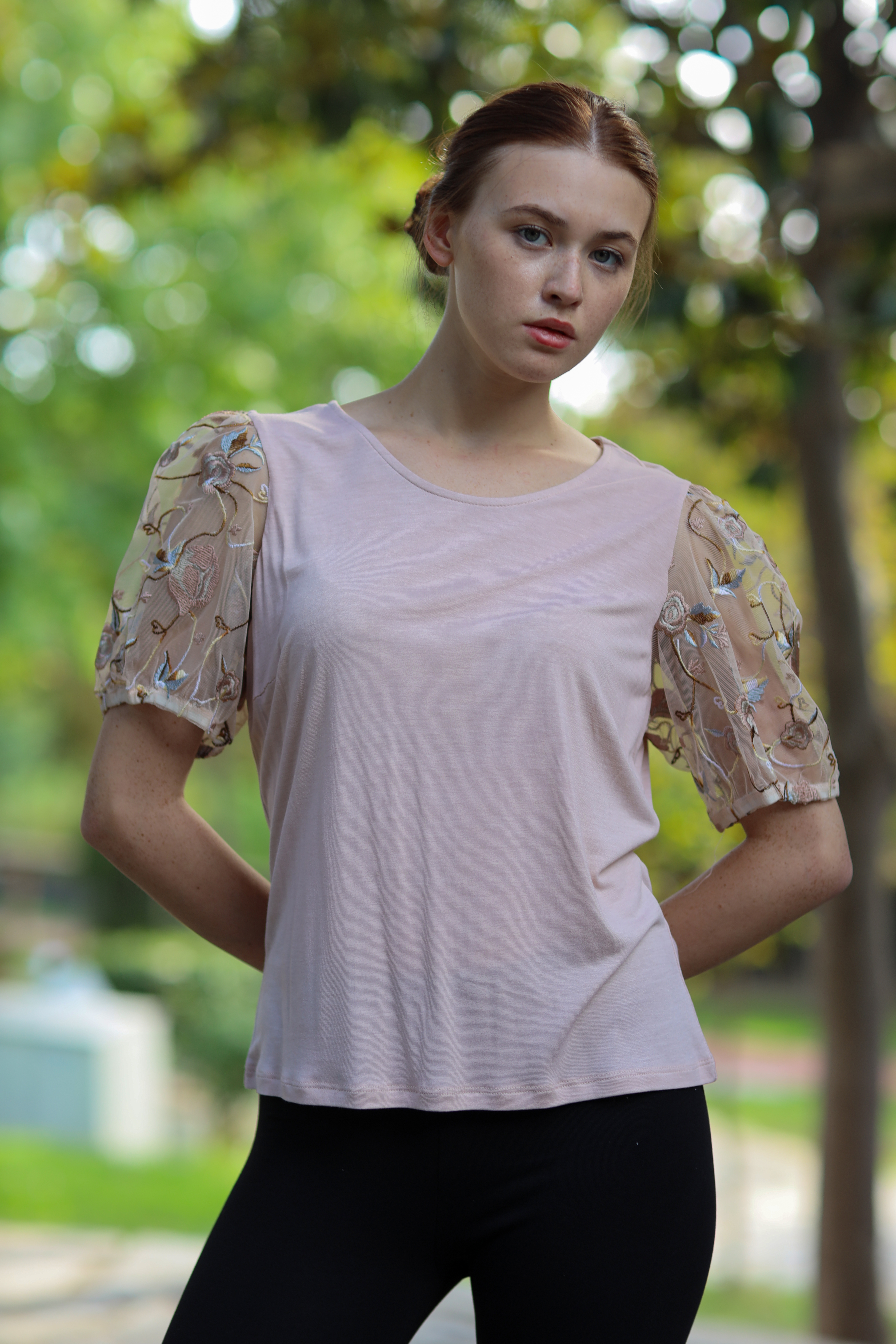 Kadın İlüzyon Kollu Bateau Yaka Bluz