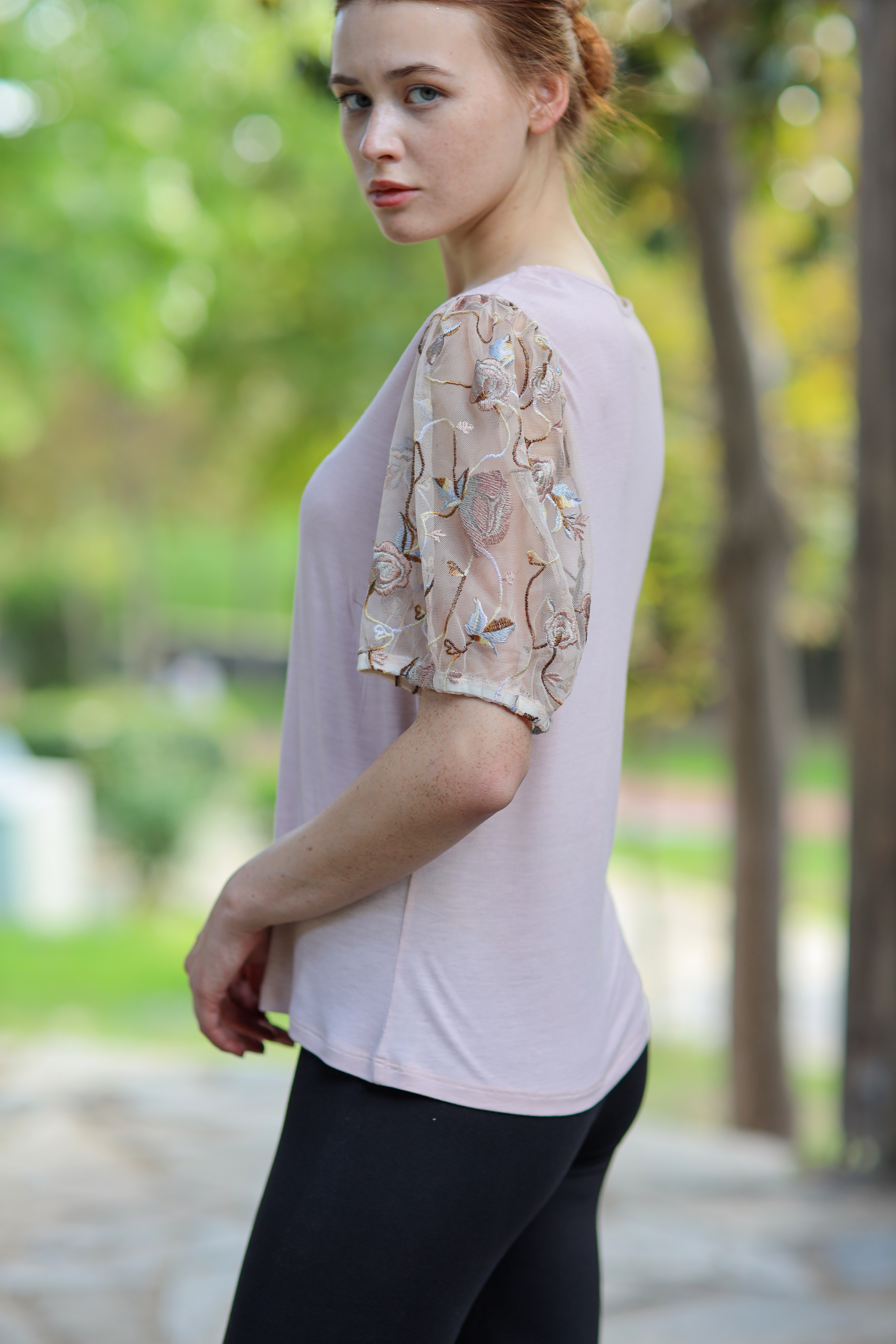 Kadın İlüzyon Kollu Bateau Yaka Bluz